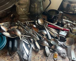 Collection of silver, mostly silverware and cups
