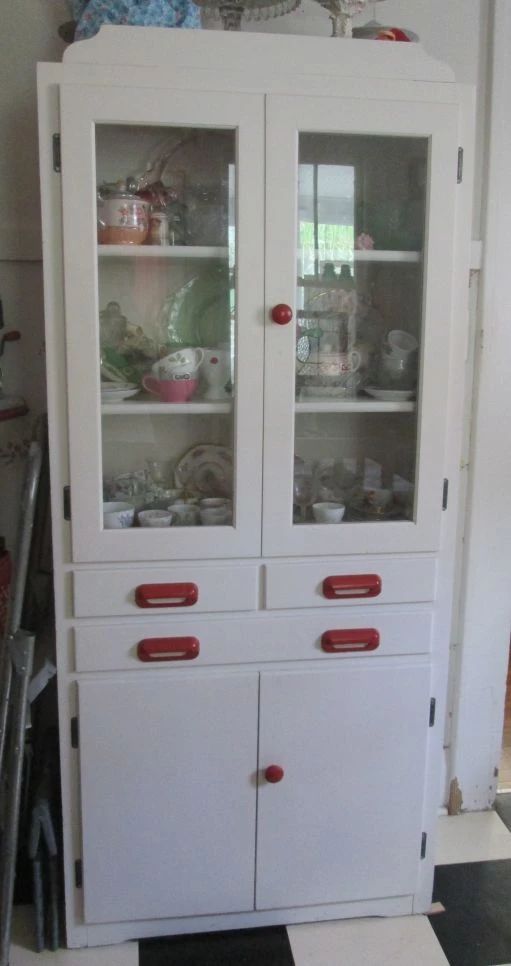 Mid-1920s china cabinet, fully restored. This is the real thing, people: genuine everything, from glass to door/drawer pulls to shelves to hardware! (Contents sold separately)