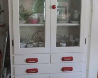 Mid-1920s china cabinet, fully restored. This is the real thing, people: genuine everything, from glass to door/drawer pulls to shelves to hardware! (Contents sold separately)