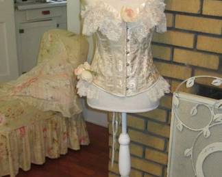 Her twin sister Clothilde went home with someone in my last sale, but Francoise is happy to grace your sitting room or boudoir - and she comes with antique lace embellishments, silk roses, pearls, her very own stand.