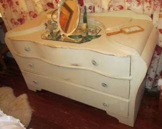 30s Waterfall 3-drawer chest, shabby chic painted and ready to give your bedroom or guest room some Jazz Age charm.