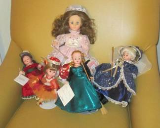 Madame Alexander dolls. Complete with original tags and boxes! Glinda the Good Witch, Samantha, Leaf Fairy, Victorian Christmas, and the Fairy Godmother from Cinderella!