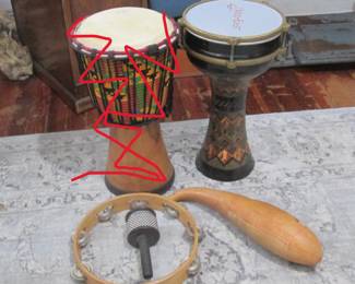 Percussion! Inlaid Turkish hand drum, tambourines, guiro, much, much more!