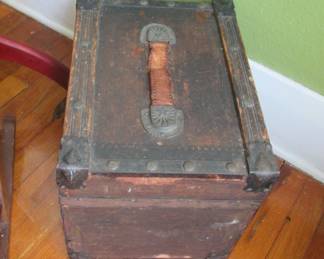 Mid-Victorian wood and leather hatbox. Keep your top hat safe on the train! (And serves as unique storage.)