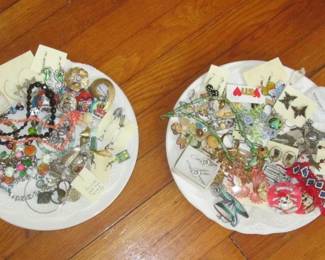 These two are just appetizer plates! Find your vintage and modern bling in the sale. Jewelry from 1940s to 1990s. There's even a gold ring for a pirate's ear - and the pirate costume, too!