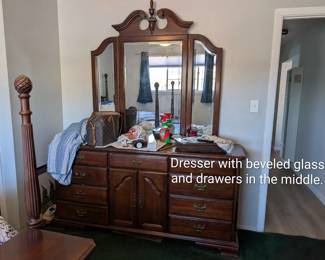 12 drawer, beveled mirror dresser.
