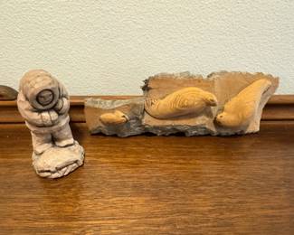 Alaskan Earthquake Clay With Carved Wood Sculpture