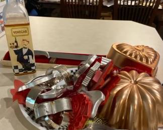 Cookie Cutters With Cake Pans Tray And Vinegar Jar