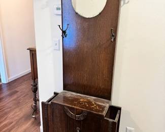 Antique Hall Tree With Umbrella Storage