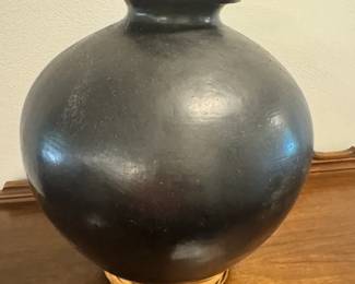 Large Pottery Globe Vase With Bamboo Stand