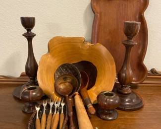 Wooden Bowl Spoons Candle Holders Hors Doeuvre Forks And Tray