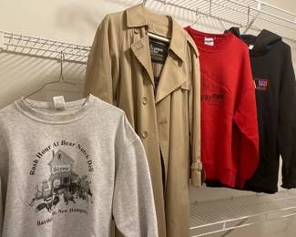 London Fog Tan Trench Coat with NASA Hoodie and Graphic Print Sweatshirts