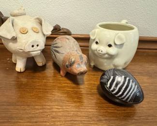 Clay Pig Sculpture Mexican Pig Pottery Glazed Mug  Hand Carved Besmo Stone Egg