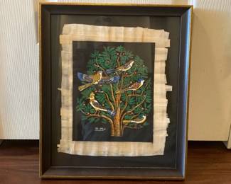Hand Painted Egyptian Papyrus Birds In a Tree Art