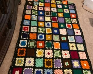 Vintage Hand Crocheted Granny Square Blanket