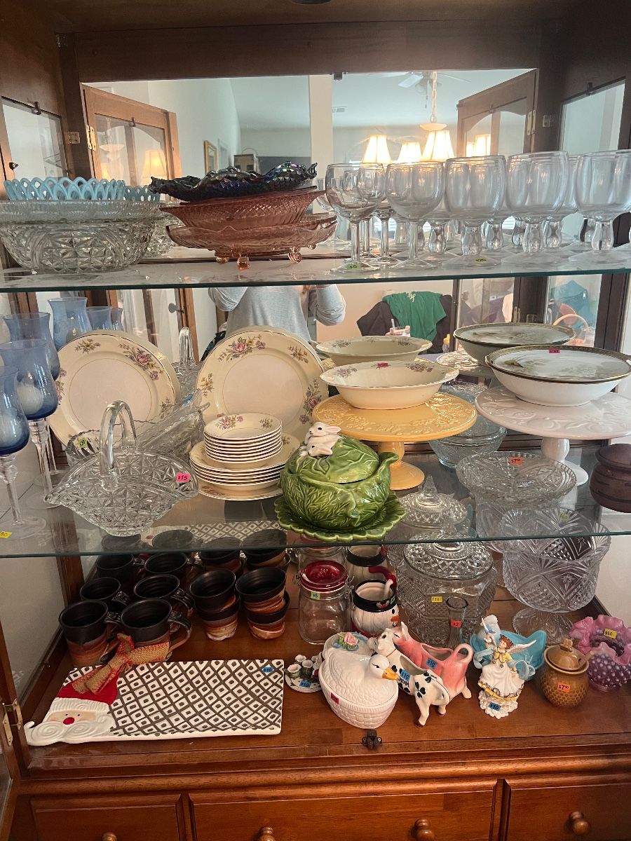 Glassware with some vintage pink glass and china
