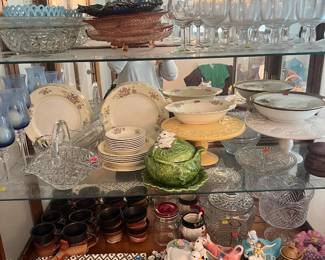 Glassware with some vintage pink glass and china