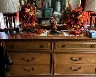 vintage mirrored dresser with lamps