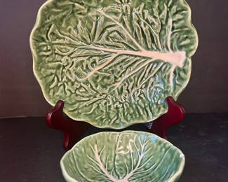 Bordallo Pinheiro Cabbage Leaf Plate and Bowl Set