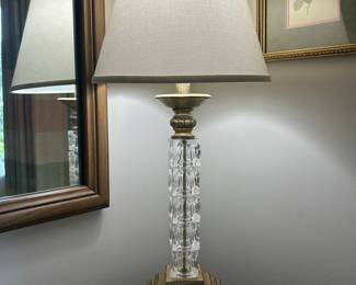 Vintage Crystal and Brass Column Table Lamp