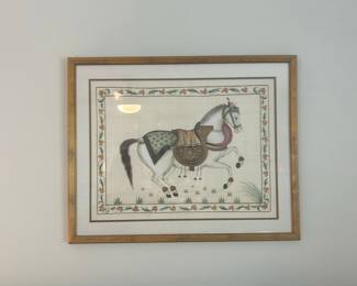 Indian Miniature Horse Painting on Silk