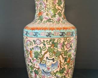 Maitland-Smith Famille Rose Vase with Figures and Floral Motifs