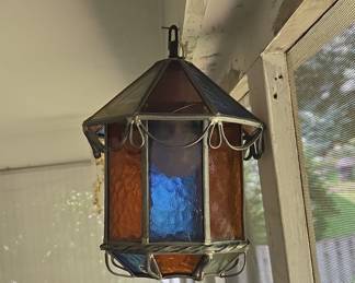 Vintage Stained Glass Hexagonal Hanging Lantern
