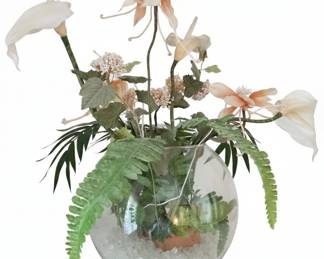 Artificial Floral Arrangement in Glass Bowl with Decorative Stones