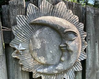 Concrete Sun and Moon Face Wall Plaque
