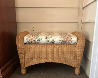 Wicker Ottoman with Floral Upholstery