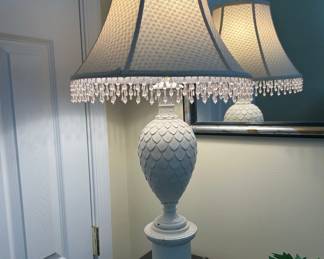 White Ceramic Pineapple Motif Table Lamp with Beaded Trim