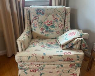 Vintage Floral Upholstered Arm Chair with Skirt