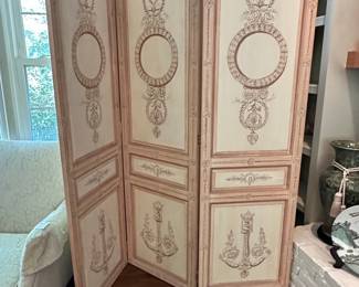French Neoclassical Style Hand-Painted Three-Panel Folding Screen