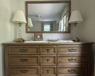 Mid-Century Modern Nine-Drawer Dresser with Mirror