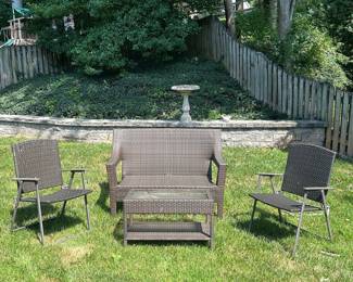 Brown Resin Wicker Patio Set with Loveseat, Two Chairs, and Coffee Table