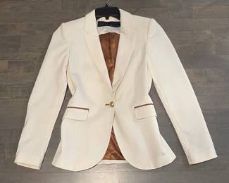 Zara Basic Cream Tailored Blazer with Brown Trim