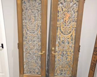 Pair of Ornate Architectural BronzeClad Doors with Putti Reliefs 6.6 tall around 300lb each