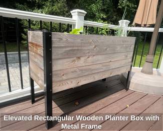 Elevated Rectangular Wooden Planter Box with Metal Frame