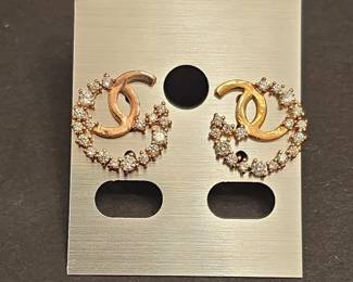 Chanel CC Logo Crystal Halo Stud Earrings