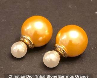 Christian Dior Tribal Stone Earrings Orange Gold Hardware