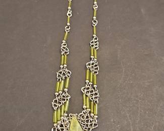 Handcrafted Artisan WireWrapped Green Stone Pendant Necklace