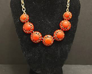 Vintage Orange Cabochon Sunburst Bib Necklace