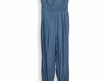 Strapless TieFront Denim Jumpsuit with TieAnkles