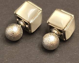 Geometric Cube and Textured Ball FrontBack Stud Earrings with Faux Pearl