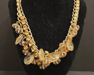 Vintage GoldTone Crystal Statement Bib Necklace