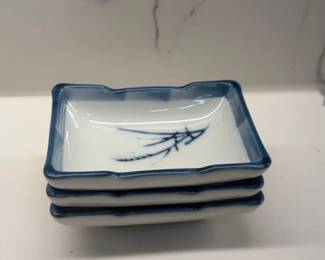 Japanese Blue and White Ceramic Bamboo Motif Soy Sauce Dish  