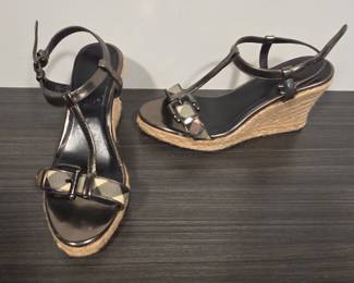 Burberry Metallic Nova Check Espadrille Wedge Sandals