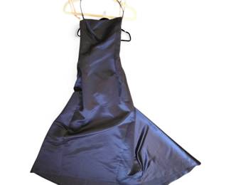 BCBGMAXAZRIA Navy Blue Evening Gown with Rhinestone Brooch