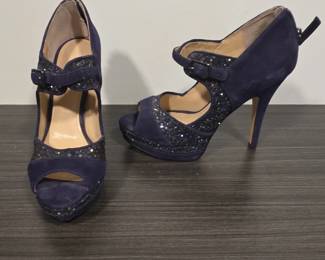 Enzo Angiolini Navy Blue Suede Glitter PeepToe Platform Heels