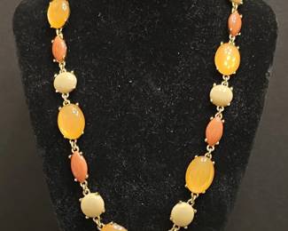 Vintage GoldTone Lucite Cabochon Link Necklace